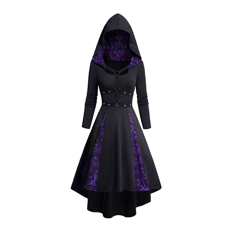 Gothic Skull Ring - Women's Hoodie Dresses Halloween Skull Lace