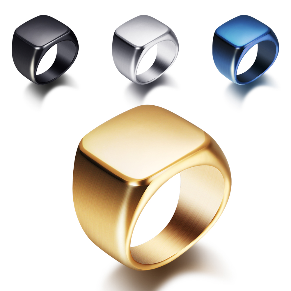 Titanium Steel Ring - Free Engrave New Silver/Gold/Black/Blue Square Big