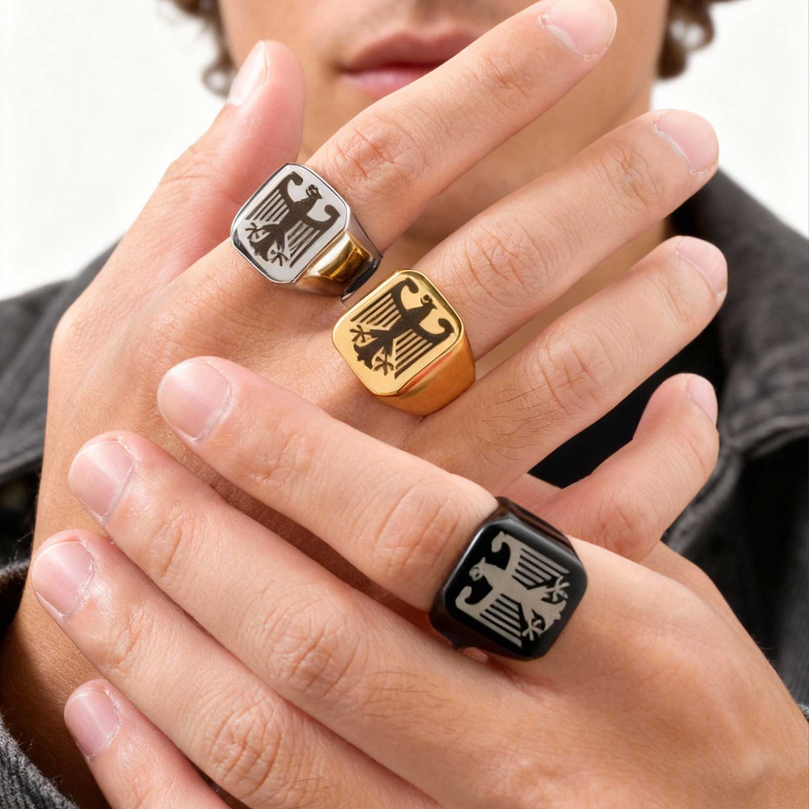 Titanium Steel Ring - Custom Flying Hawk Eagle Ring Cool