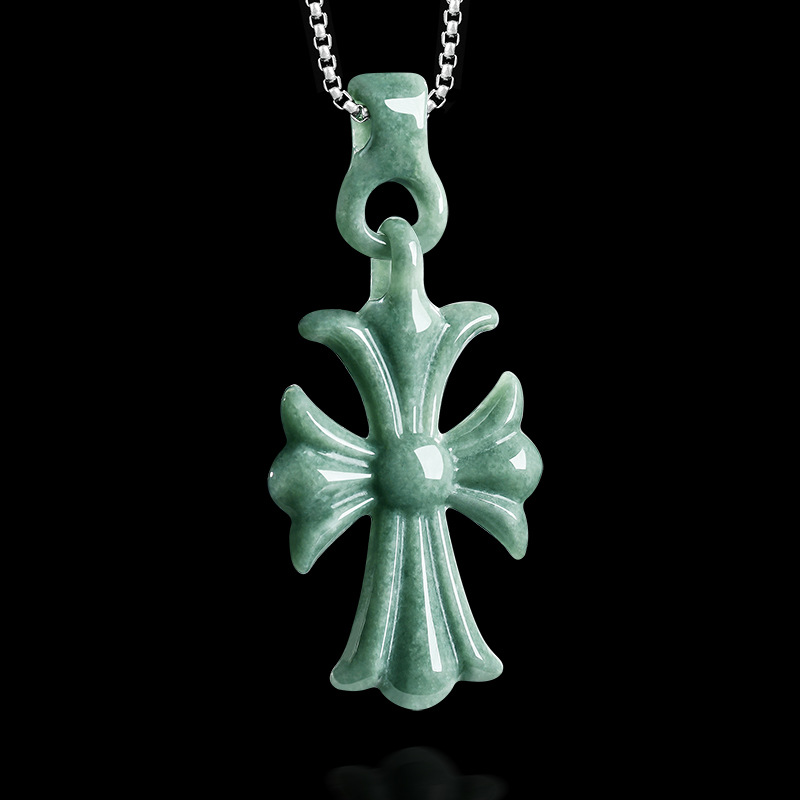 Jewelry & Watches Spółka Z Ograniczoną Odpowiedzialnością Sp Z Oo - Natural Burmese Jadeite Cross Pendant Necklace