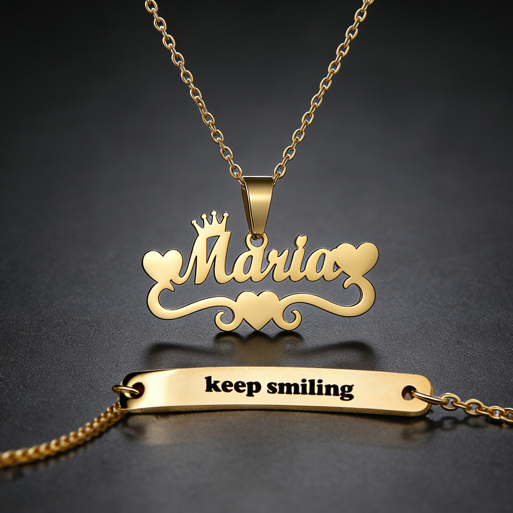 Titanium Steel Ring - Personalized Custom Name Heart Necklace Bracelet