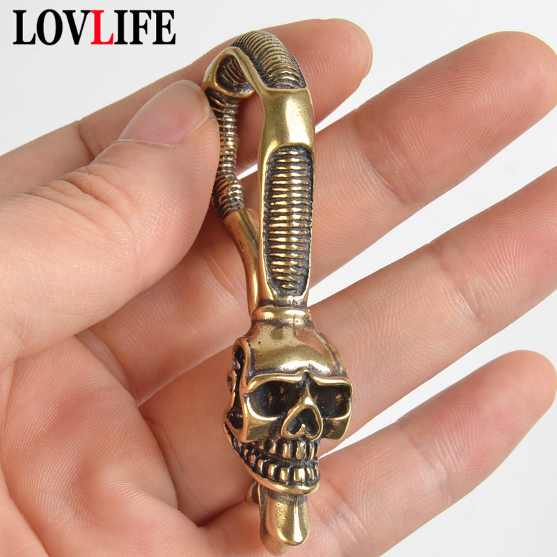 Gothic Skull Ring - Solid Brass Keychain Skull Head Waist