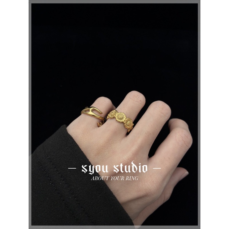 Retro Sunflower Couple Ring, P - Titanium Steel Ring review and price